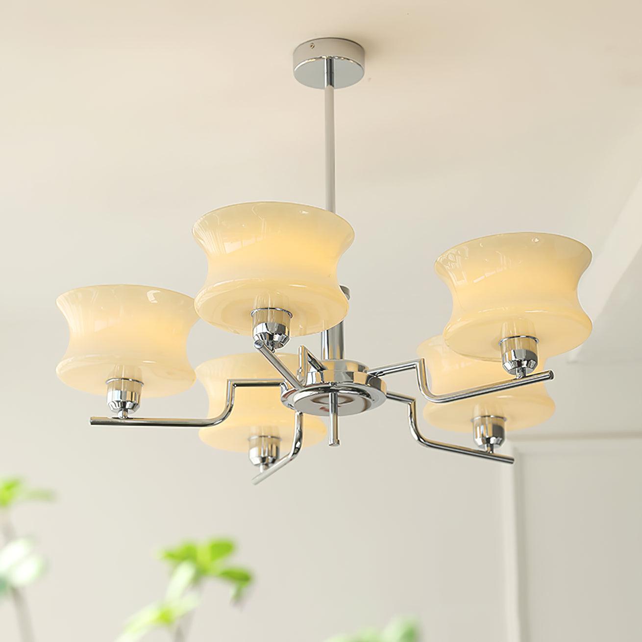 Modern Nordic Chandelier – Belue Glass and Brass Hanging Light Fixture