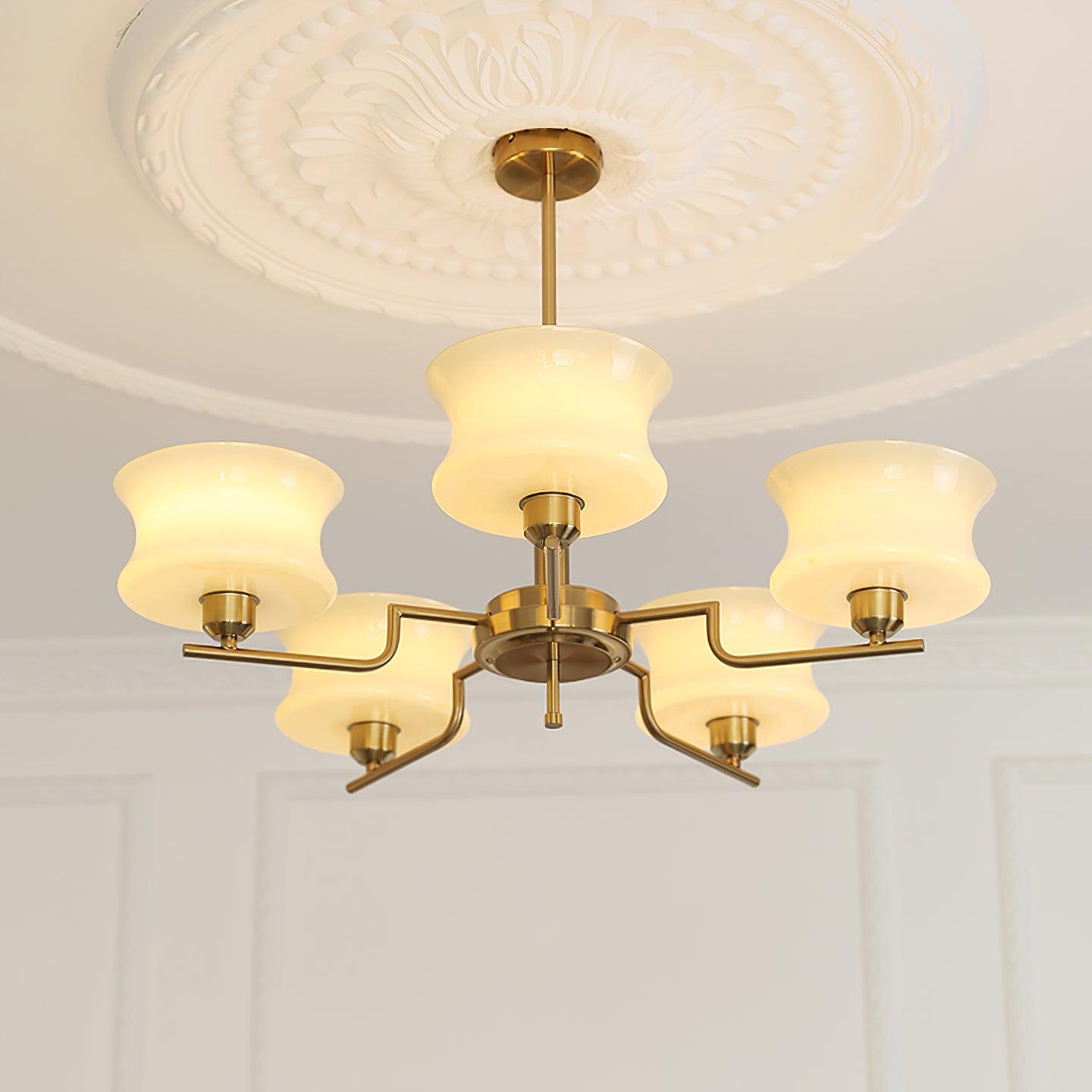 Modern Nordic Chandelier – Belue Glass and Brass Hanging Light Fixture