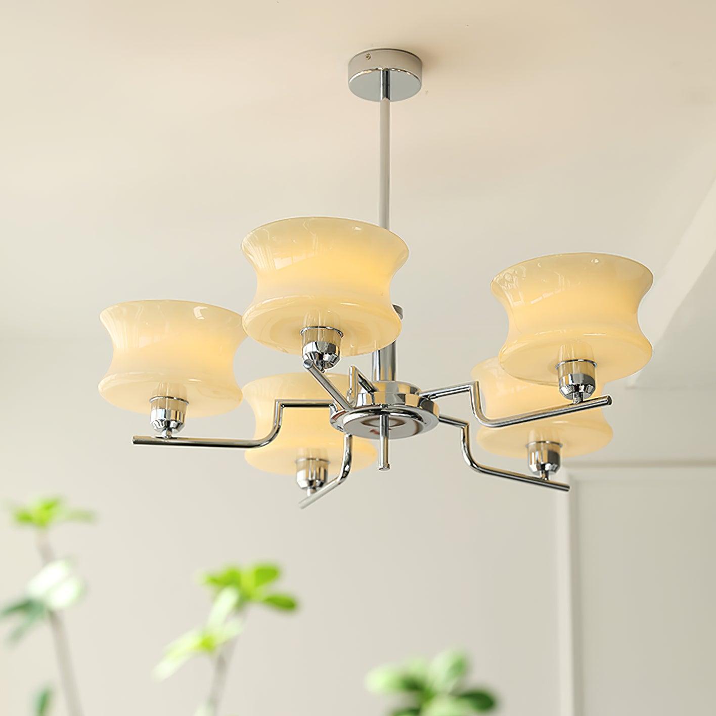 Modern Nordic Chandelier – Belue Glass and Brass Hanging Light Fixture