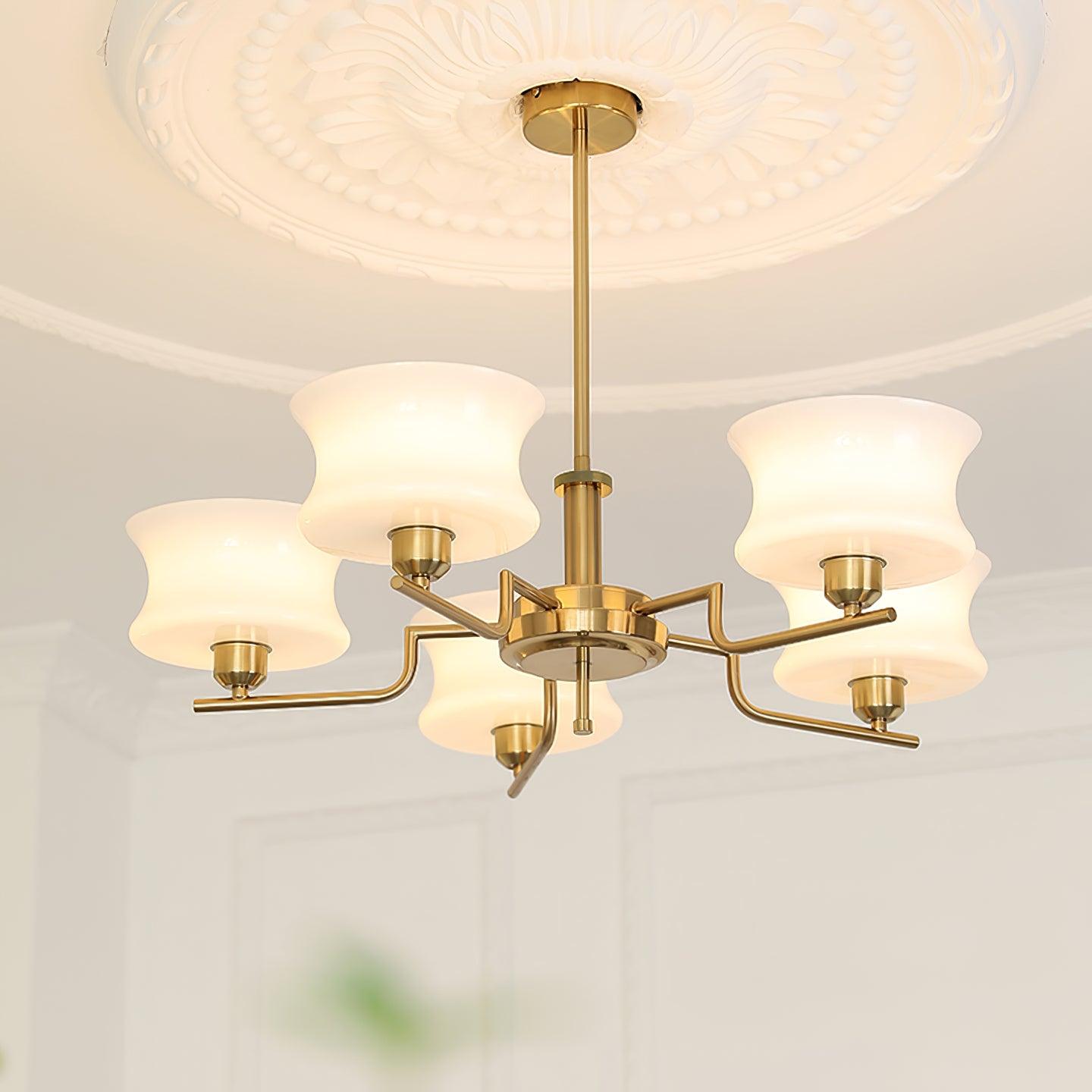 Modern Nordic Chandelier – Belue Glass and Brass Hanging Light Fixture