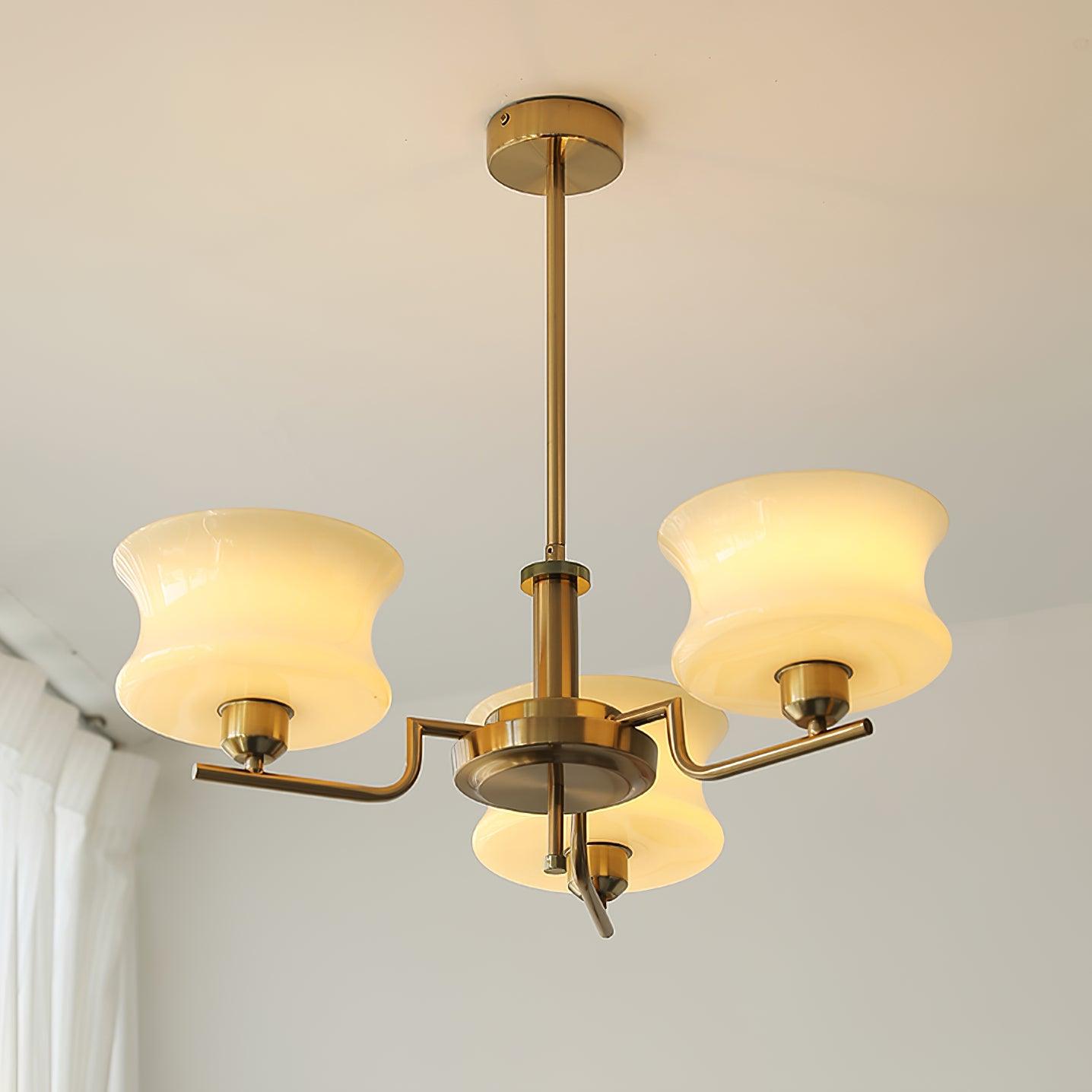Modern Nordic Chandelier – Belue Glass and Brass Hanging Light Fixture