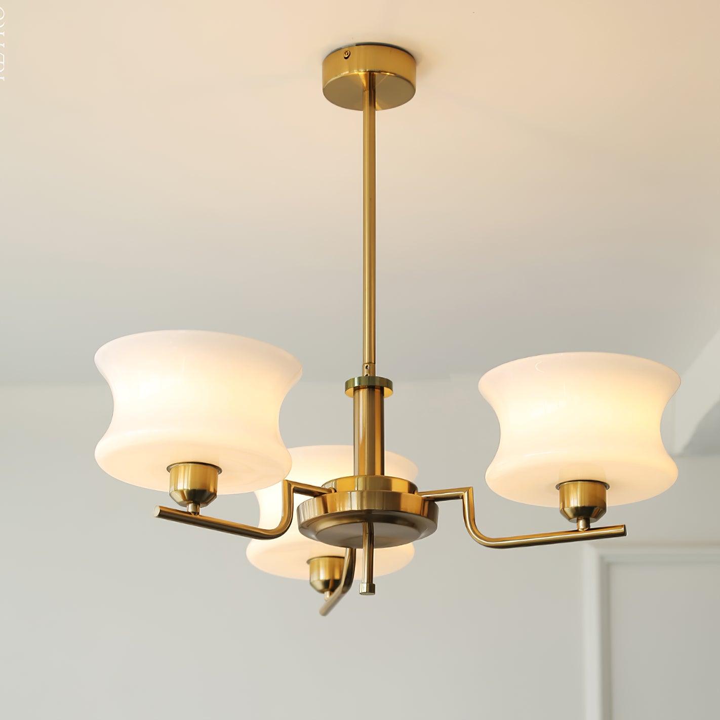 Modern Nordic Chandelier – Belue Glass and Brass Hanging Light Fixture