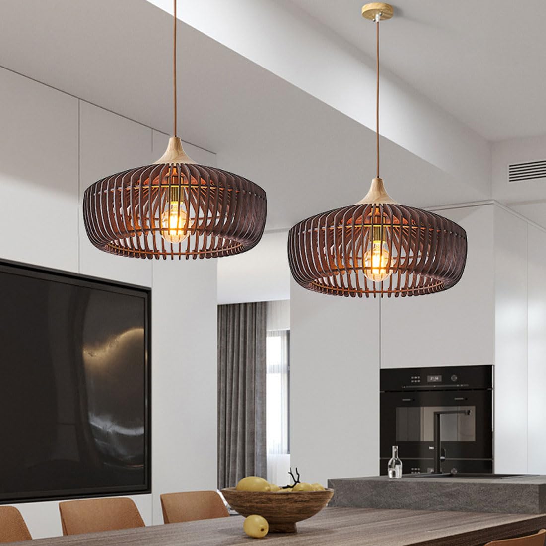 Nordic Japanese Pendant Light – Wooden Ceiling Lamp for Bedroom