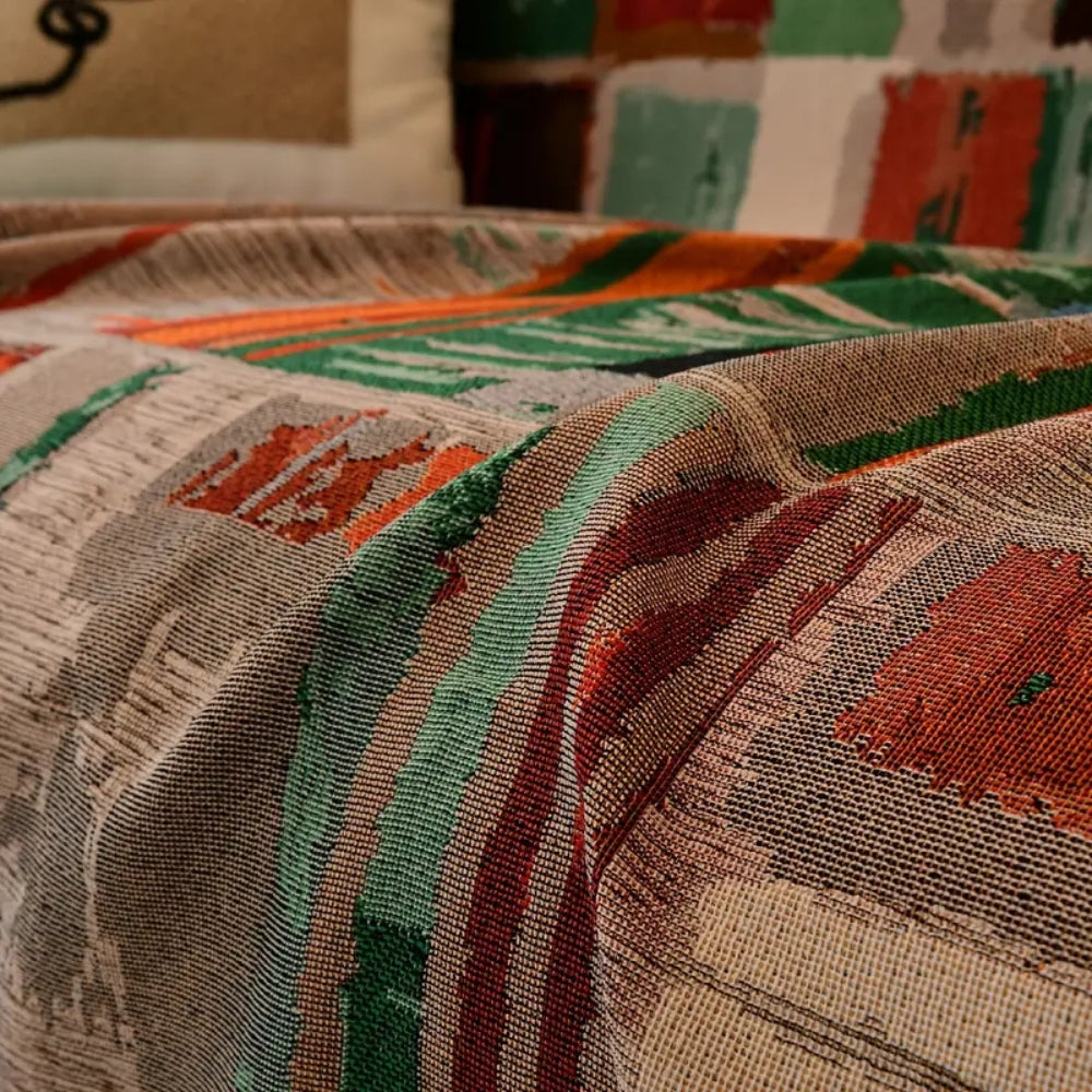 Rustic Bohemian Sofa Throw Featuring Bold Geometric Textures