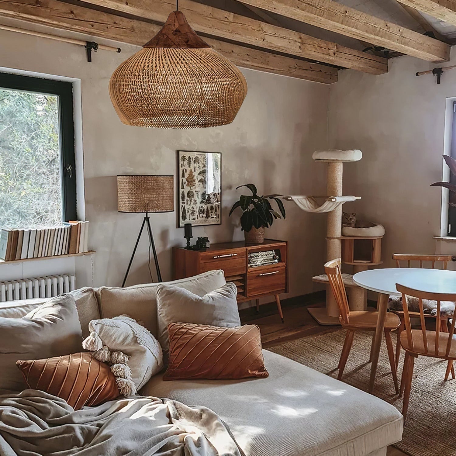 Braided Wicker Pendant Light – Cozy Living Room Decor