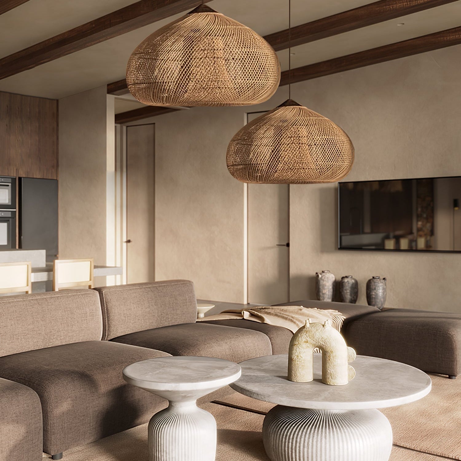 Braided Wicker Pendant Light – Cozy Living Room Decor