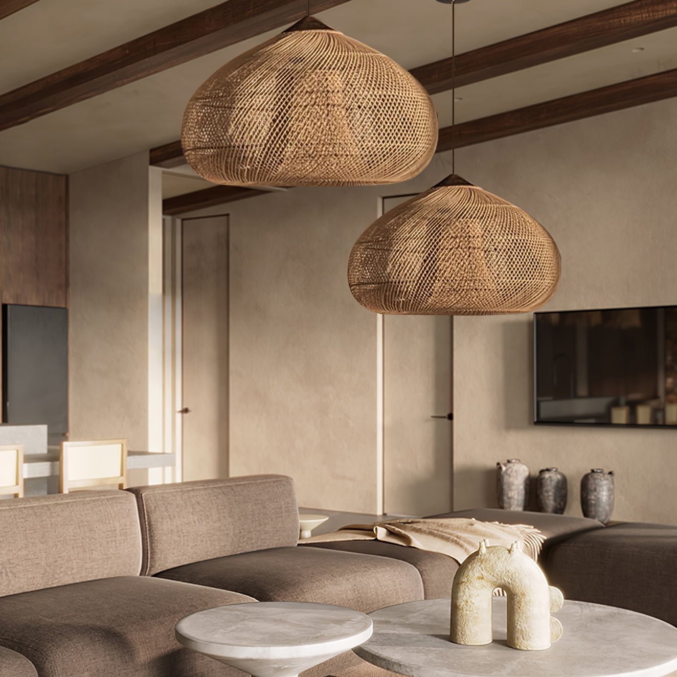 Braided Wicker Pendant Light – Cozy Living Room Decor