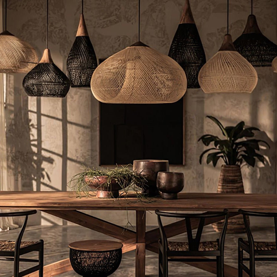 Braided Wicker Pendant Light – Cozy Living Room Decor