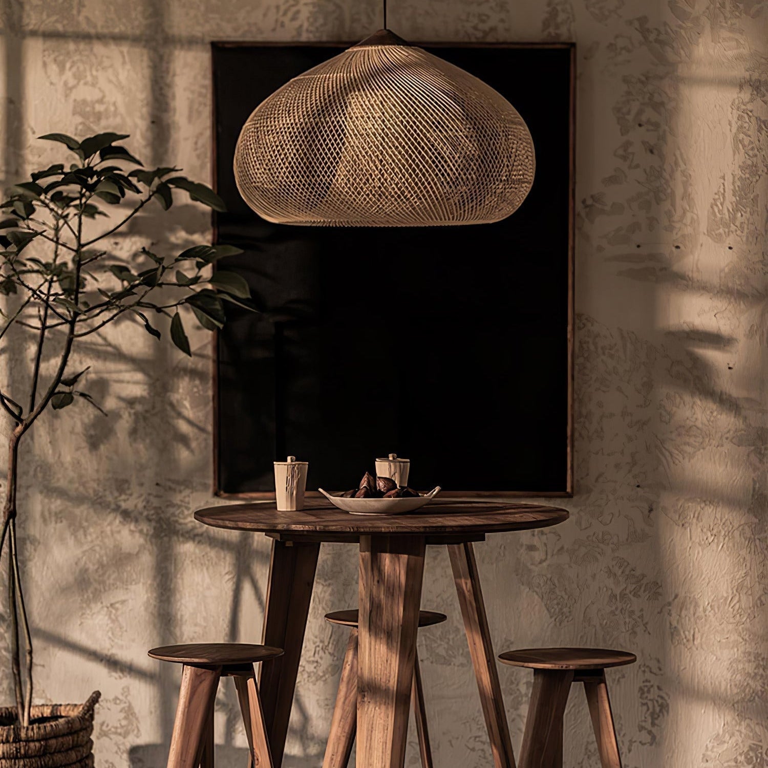 Braided Wicker Pendant Light – Cozy Living Room Decor