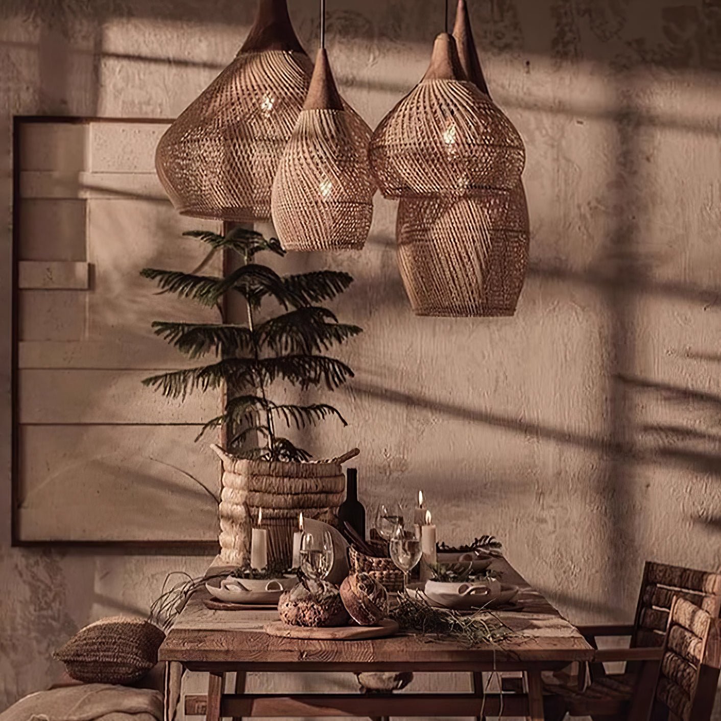Braided Wicker Pendant Light – Cozy Living Room Decor