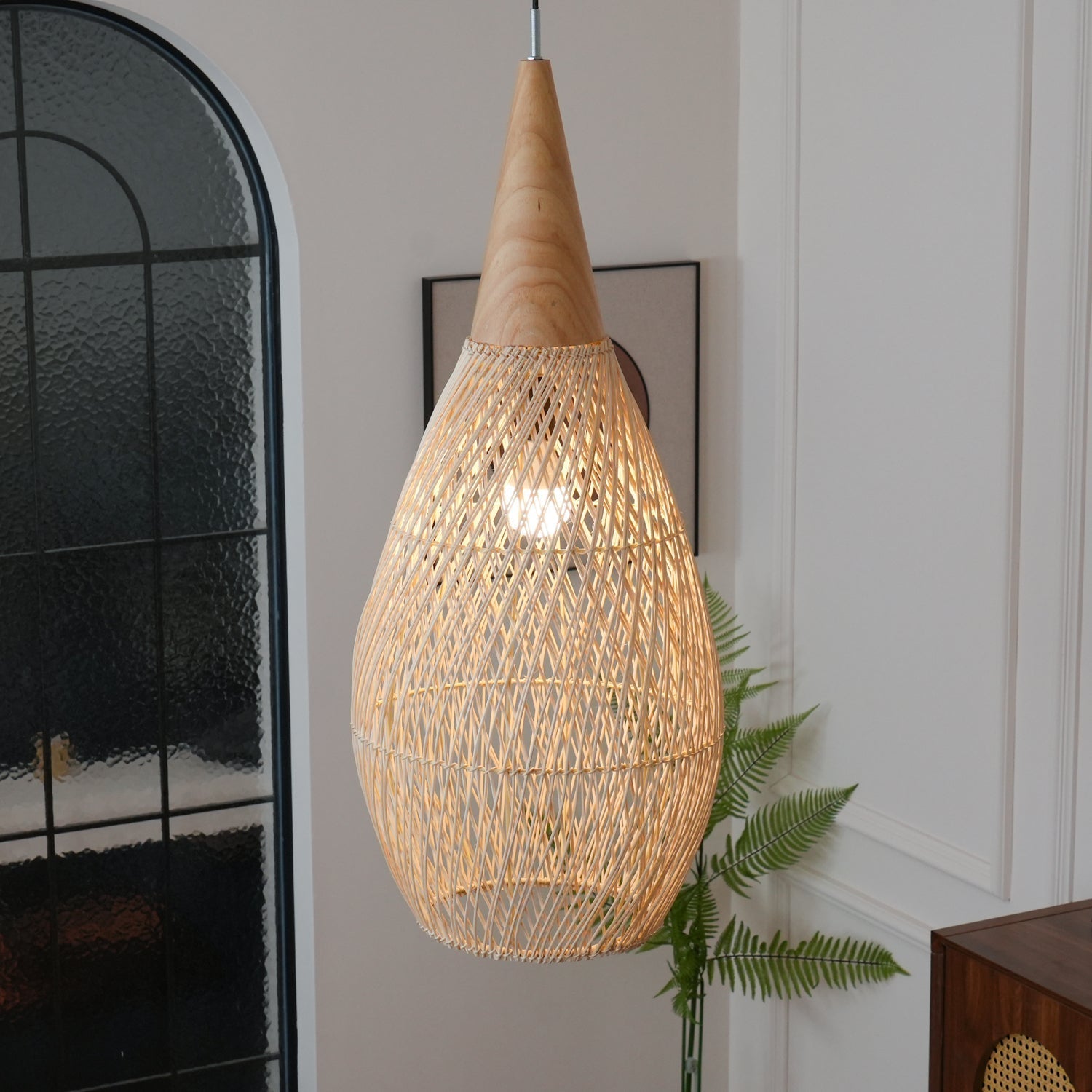 Braided Wicker Pendant Light – Cozy Living Room Decor
