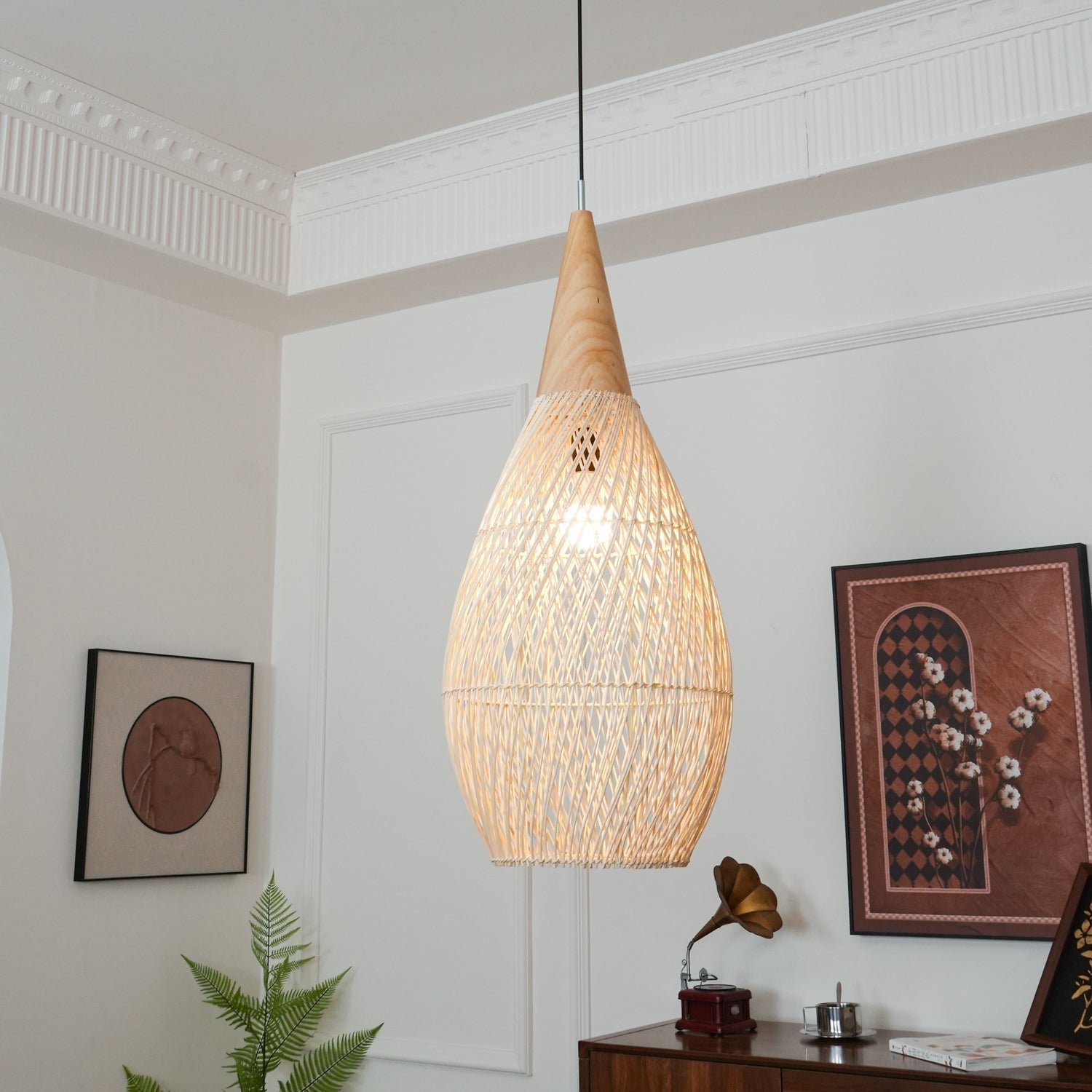 Braided Wicker Pendant Light – Cozy Living Room Decor