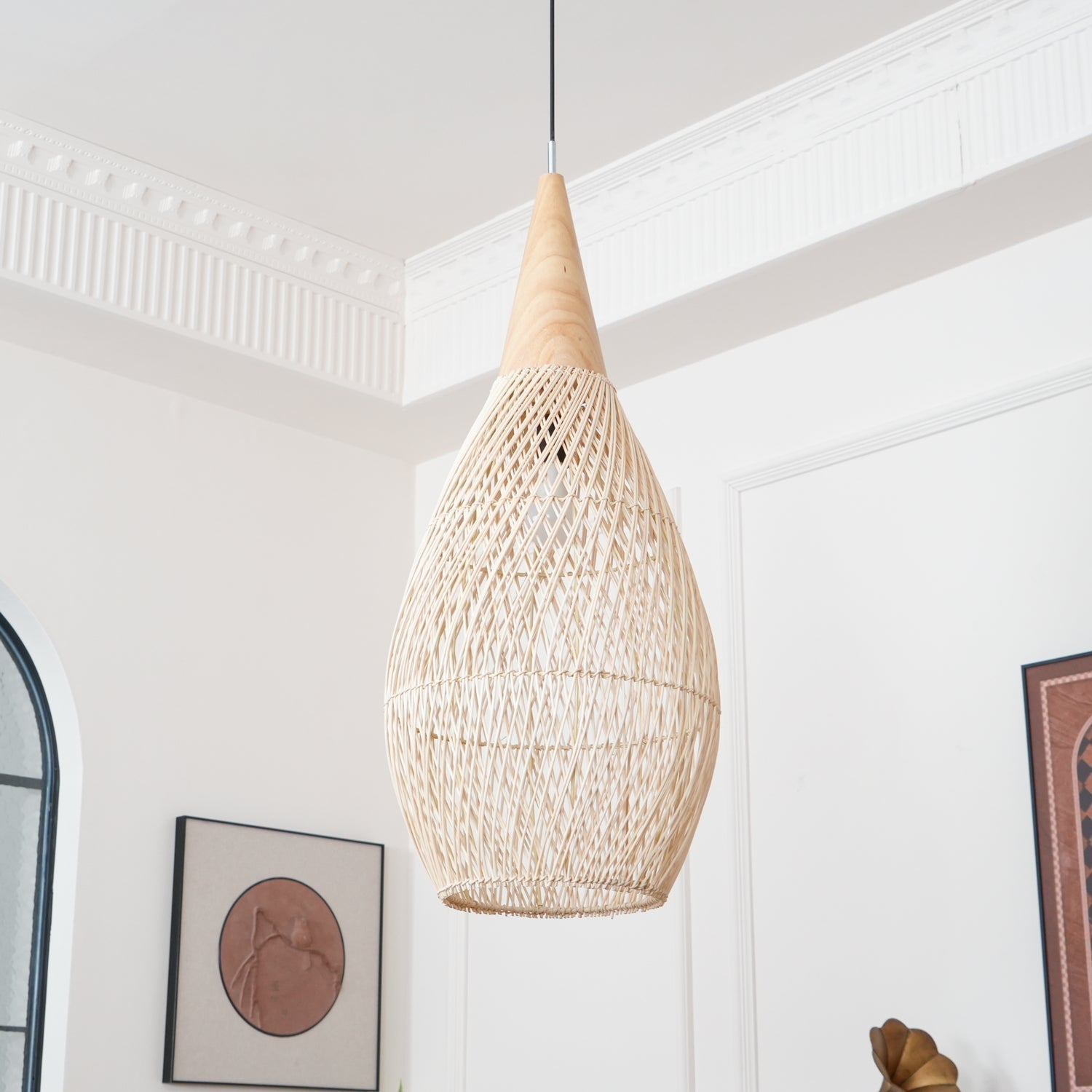 Braided Wicker Pendant Light – Cozy Living Room Decor