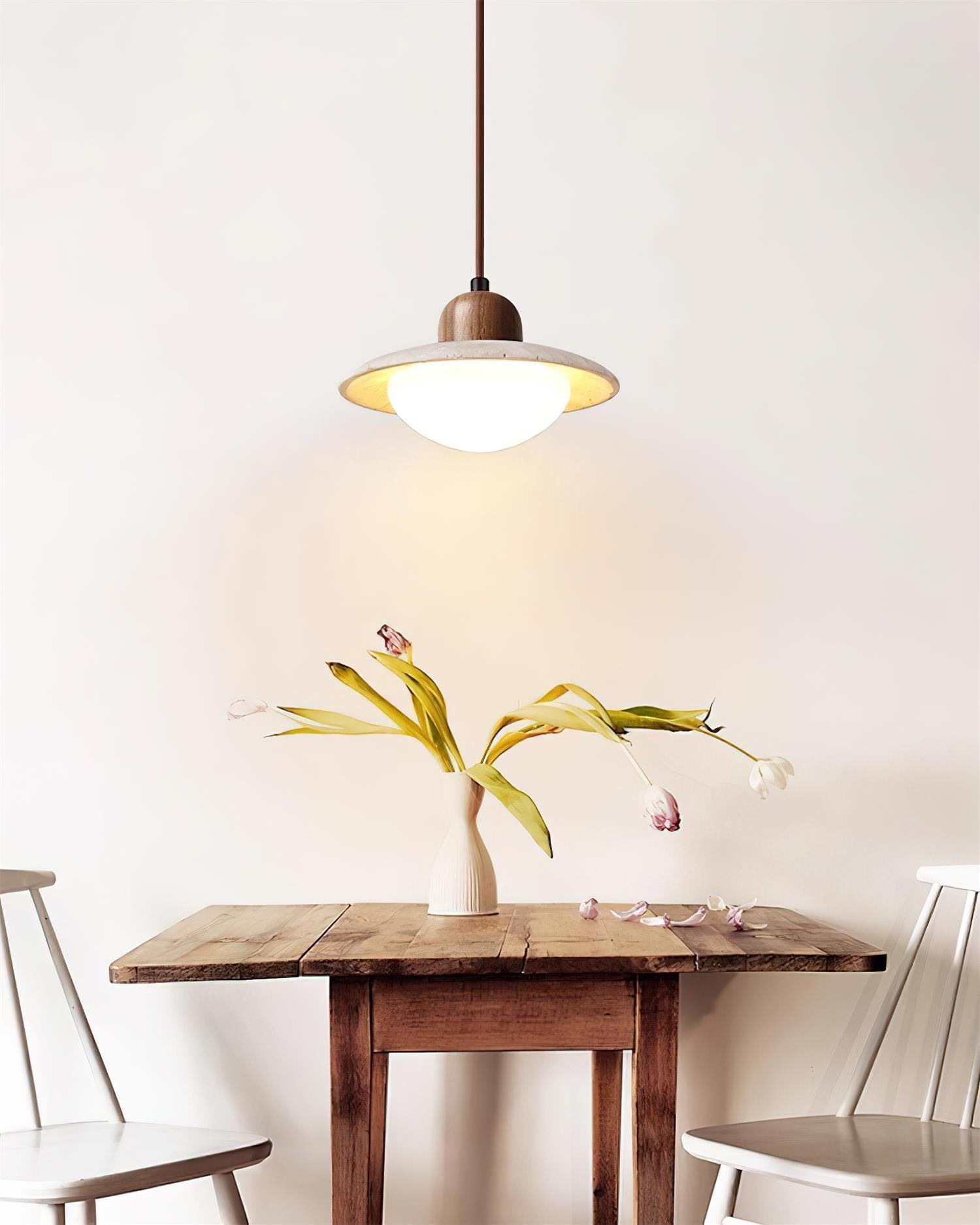 Round Travertine Pendant Lamp – LED Hanging Light