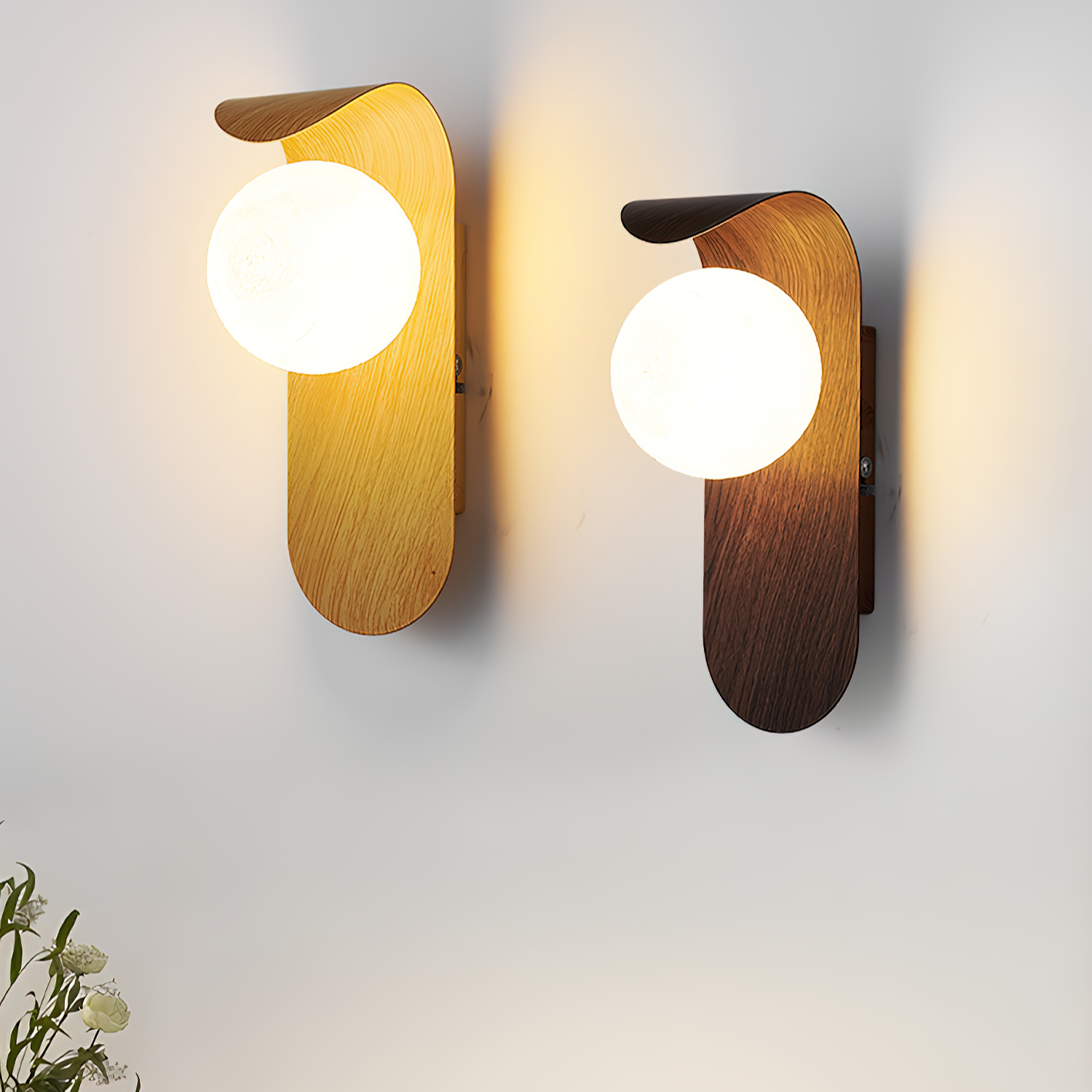 Curved LED Wall Sconce – Walnut Finish Modern Lighting