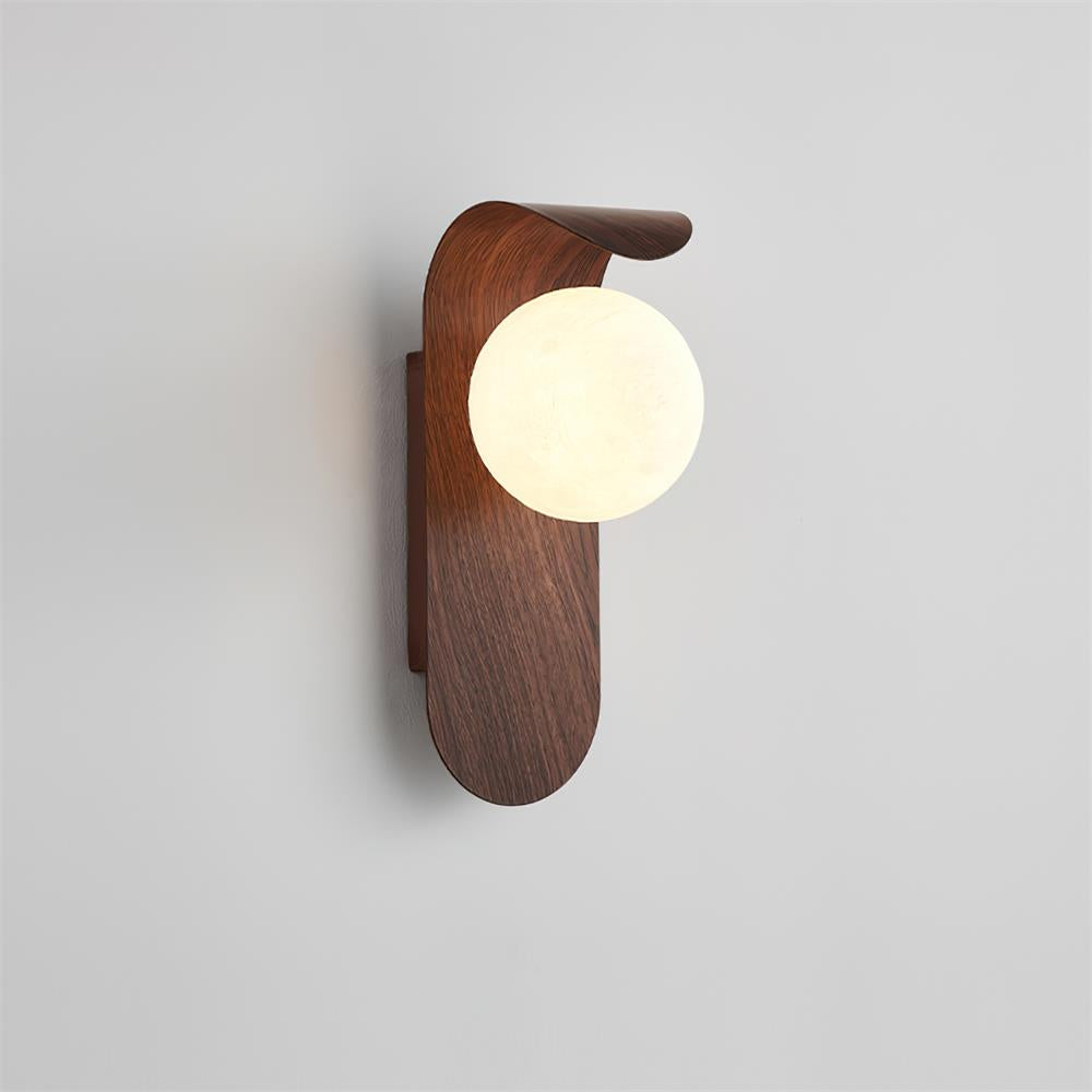 Curved LED Wall Sconce – Walnut Finish Modern Lighting