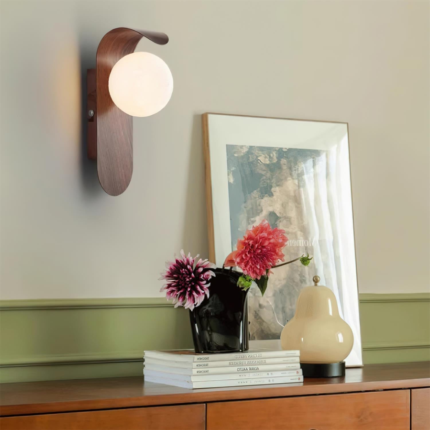 Curved LED Wall Sconce – Walnut Finish Modern Lighting