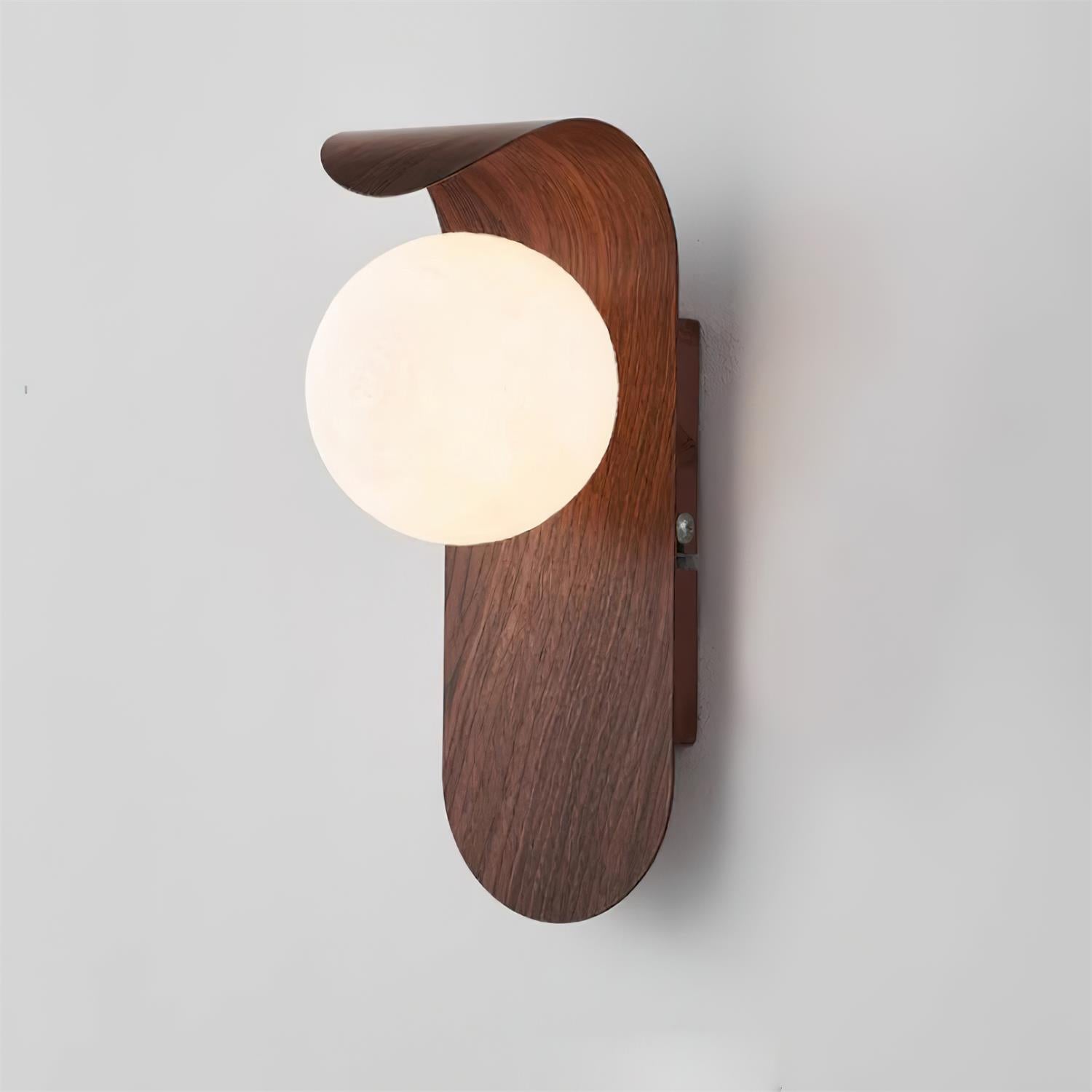 Curved LED Wall Sconce – Walnut Finish Modern Lighting