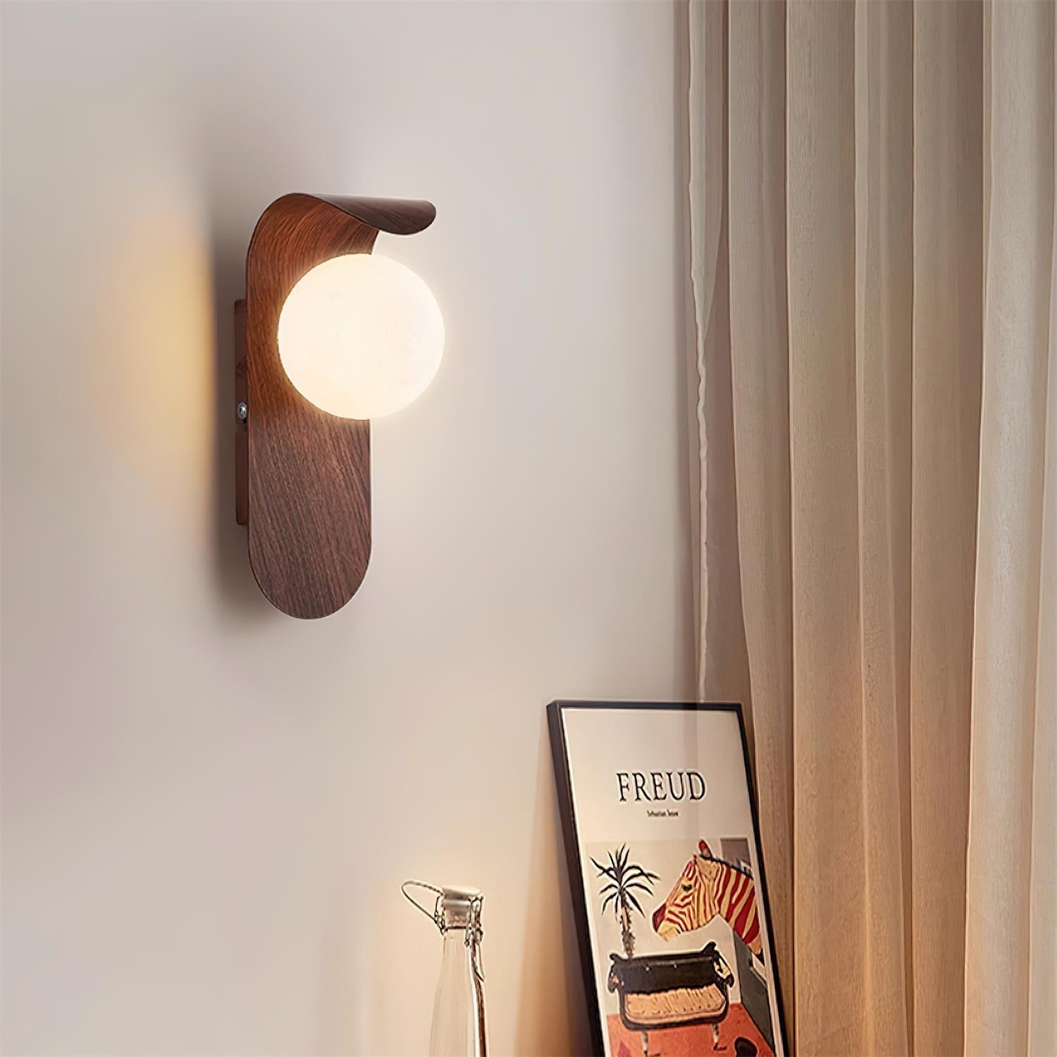 Curved LED Wall Sconce – Walnut Finish Modern Lighting