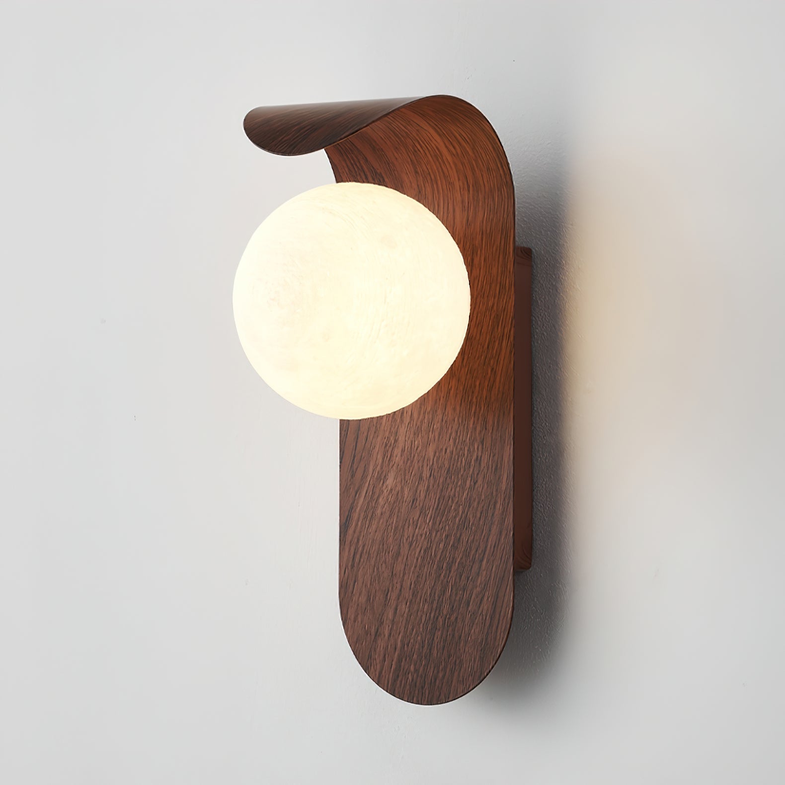 Curved LED Wall Sconce – Walnut Finish Modern Lighting