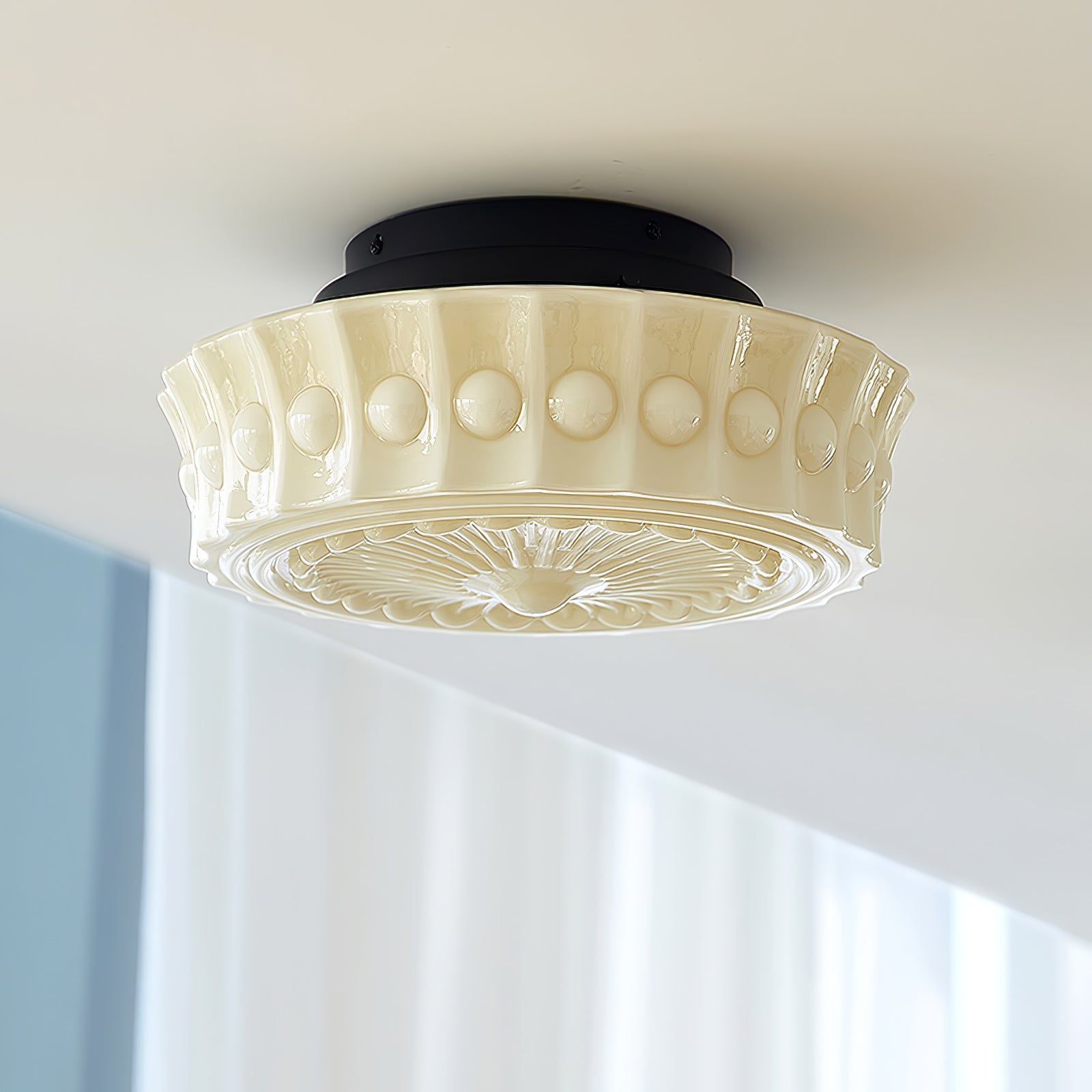 Modern Metal and Glass Ceiling Lamp - Flush Mount Light Fixture