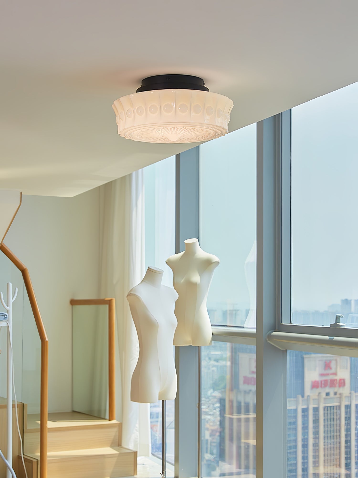 Modern Metal and Glass Ceiling Lamp - Flush Mount Light Fixture