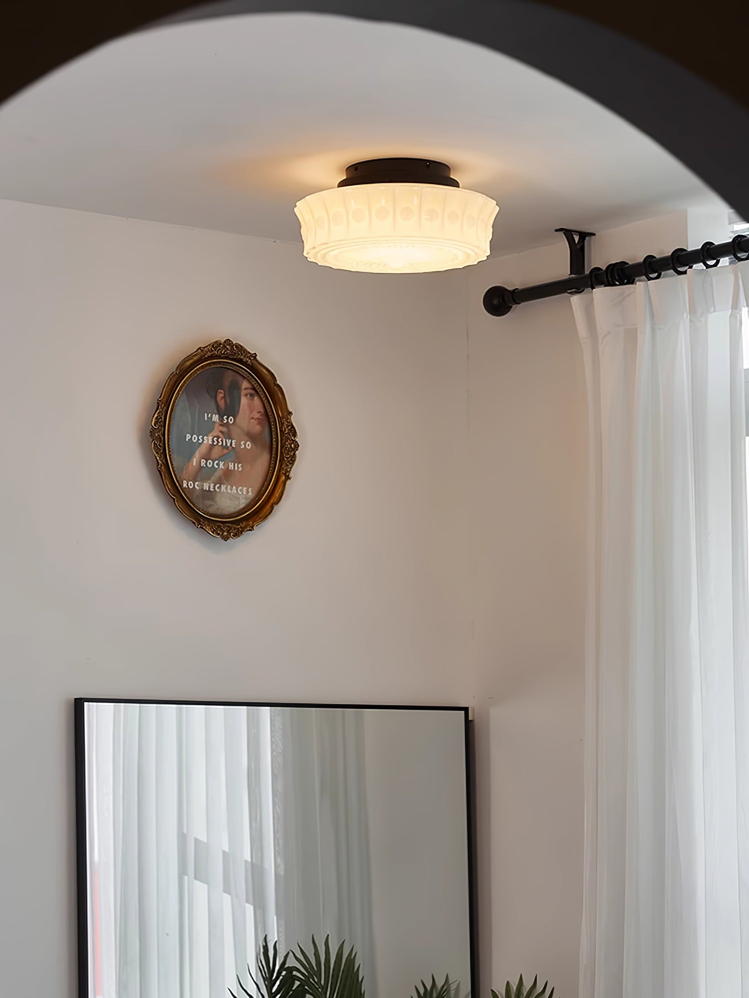 Modern Metal and Glass Ceiling Lamp - Flush Mount Light Fixture
