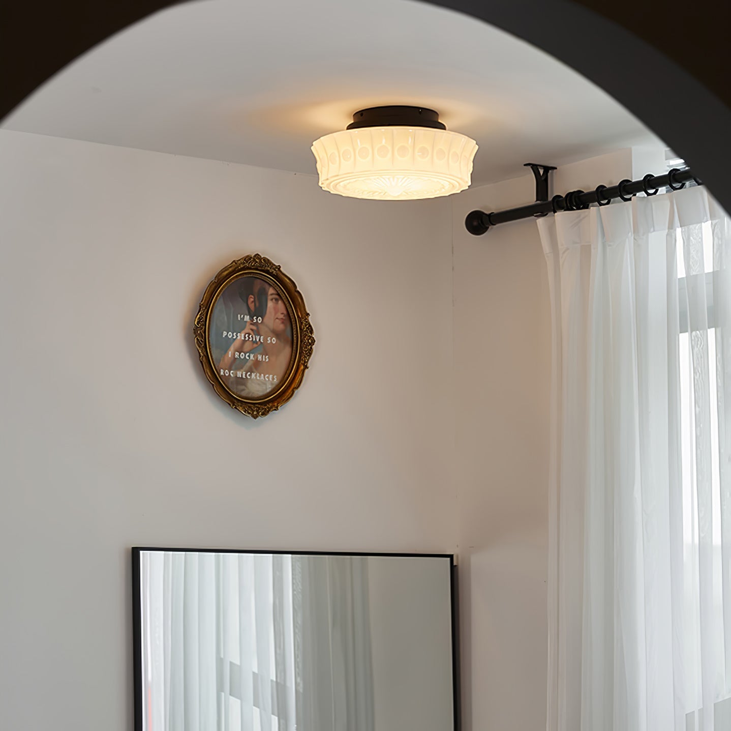 Modern Metal and Glass Ceiling Lamp - Flush Mount Light Fixture