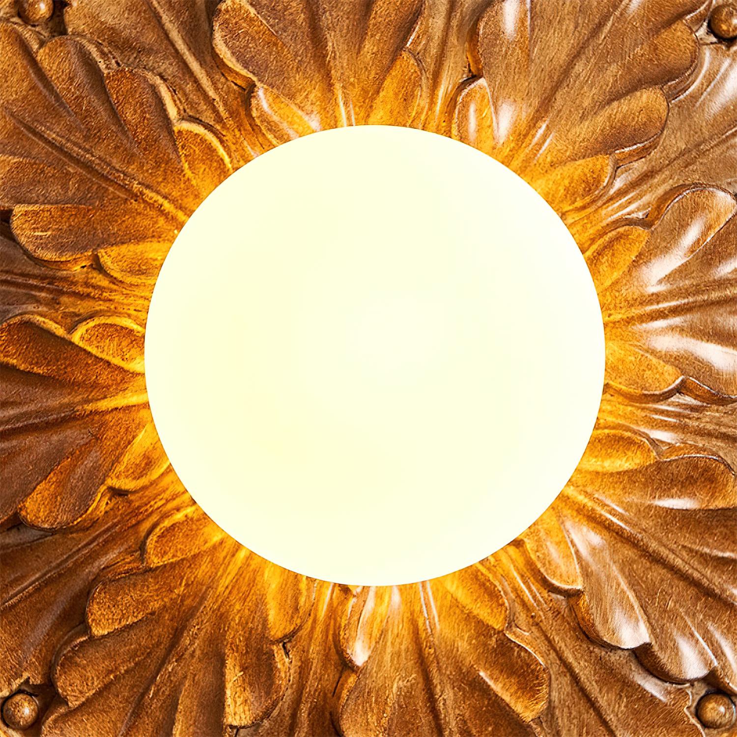 Vintage Style Resin Ceiling Light – Carved Base with Round Opal Glass Shade