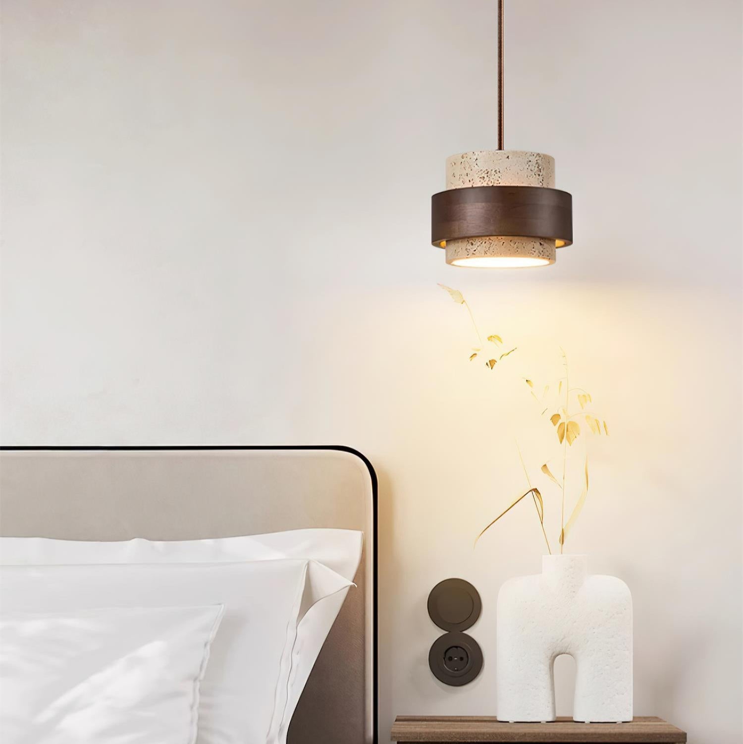 Contemporary Pendant Light Fixture – Travertine Stone Finish