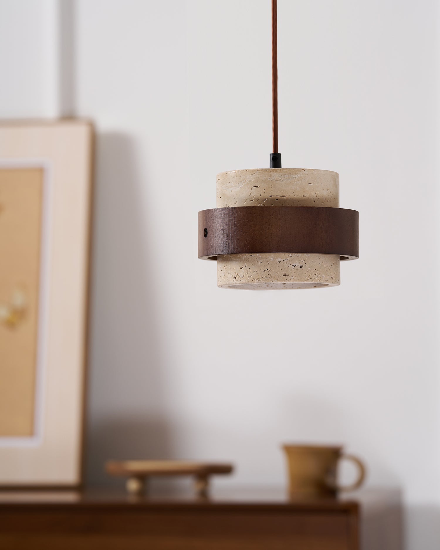 Contemporary Pendant Light Fixture – Travertine Stone Finish