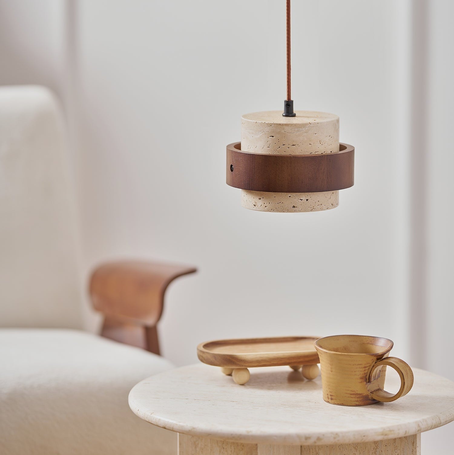 Contemporary Pendant Light Fixture – Travertine Stone Finish