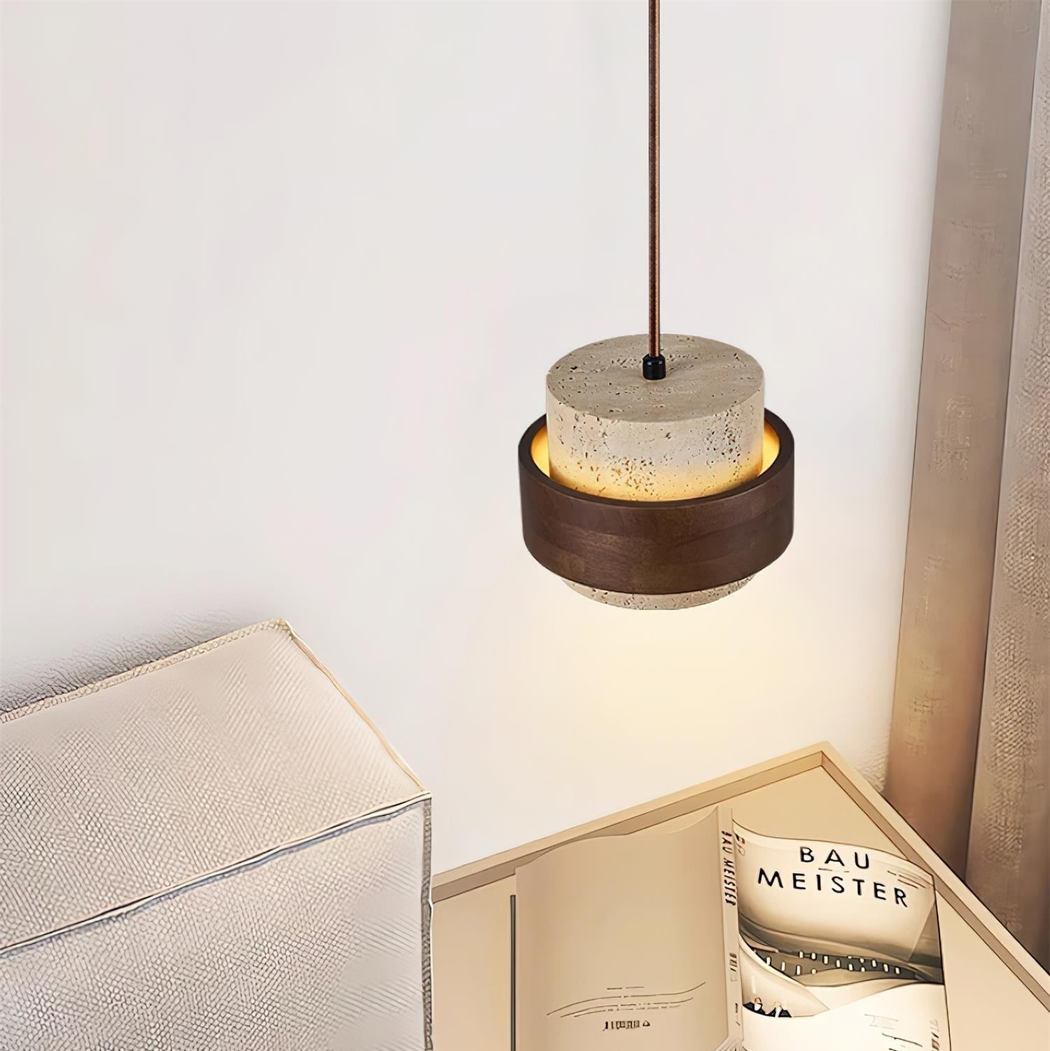 Contemporary Pendant Light Fixture – Travertine Stone Finish