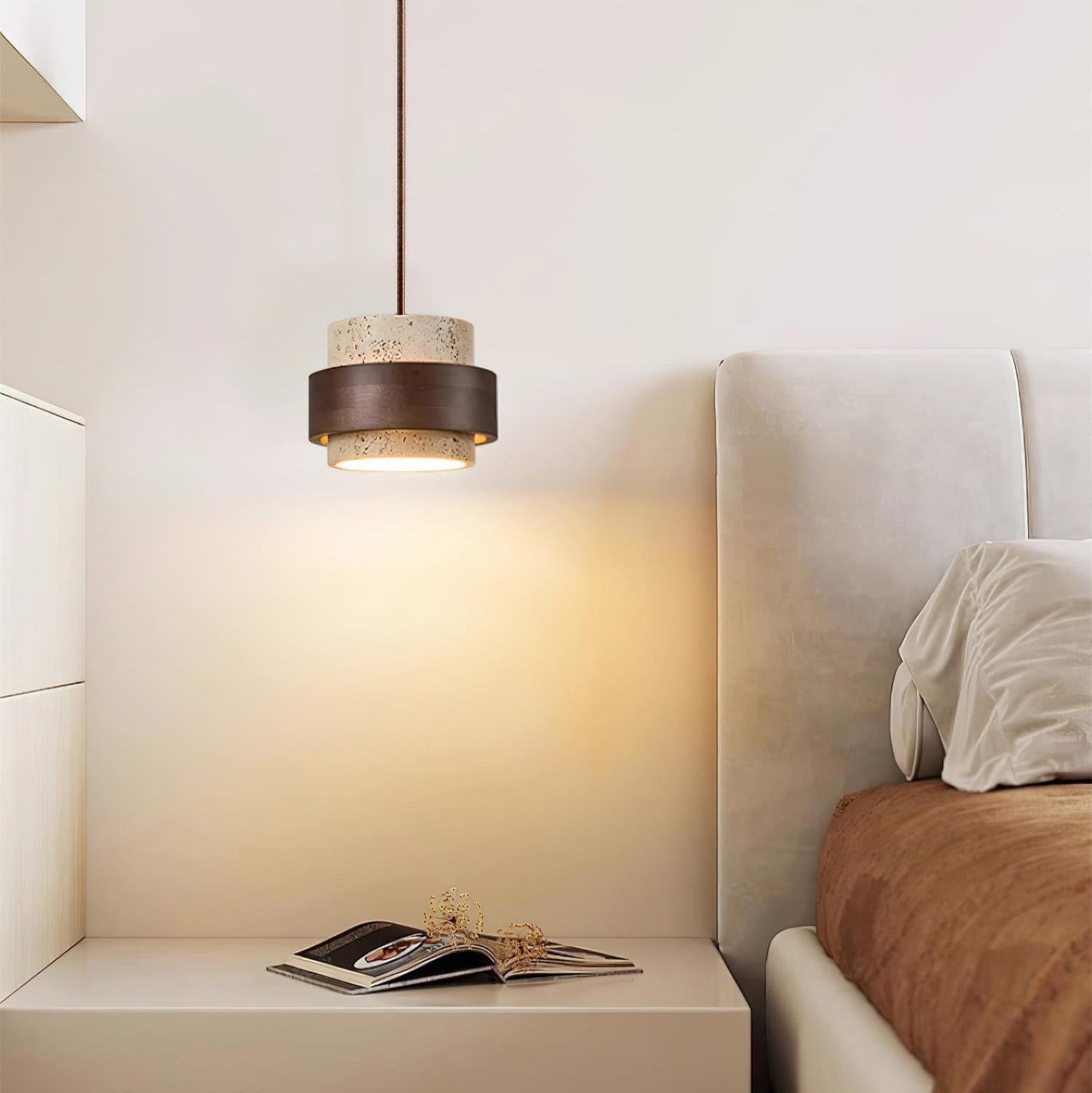 Contemporary Pendant Light Fixture – Travertine Stone Finish