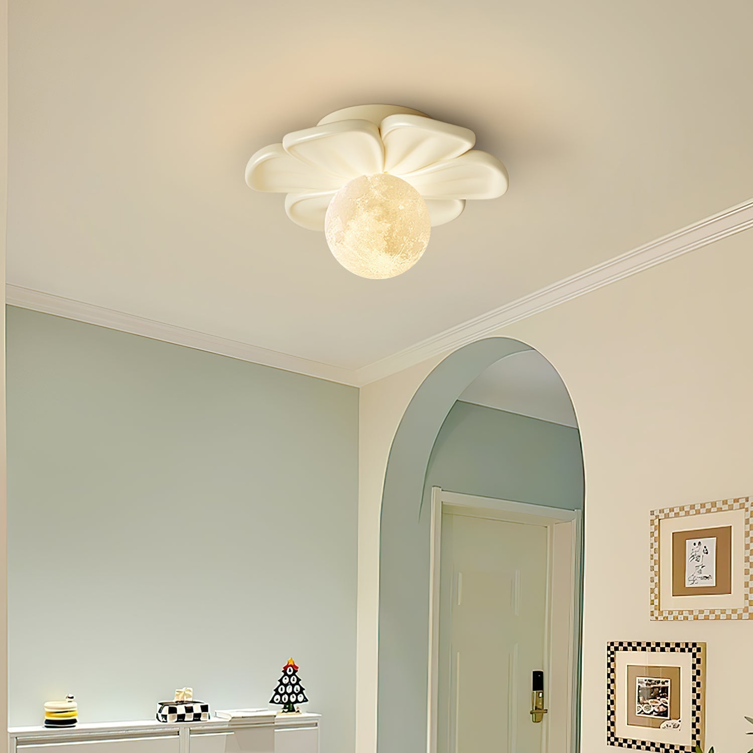 Cream Bloom Flower Ceiling Lamp – Floral Design Flush Mount Light