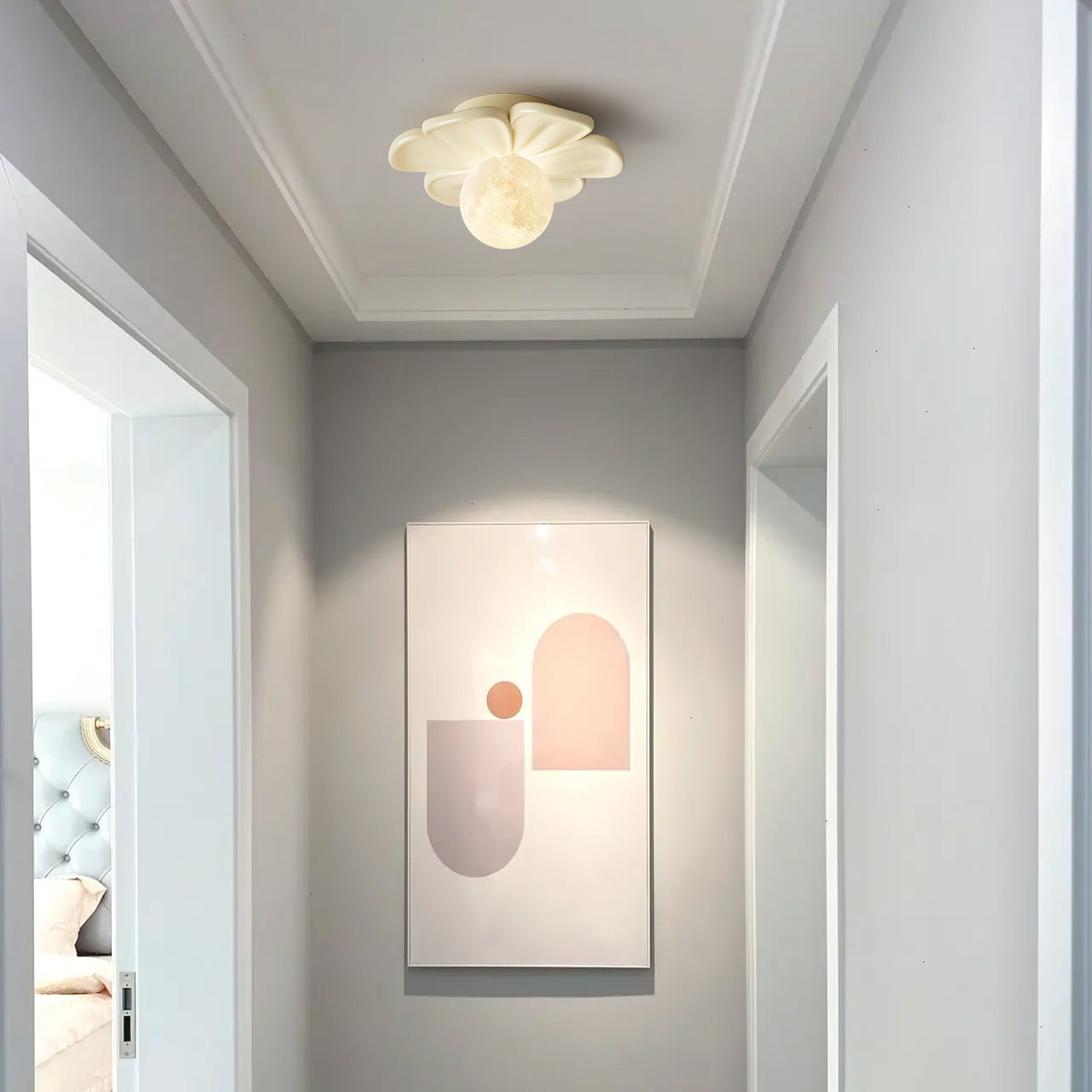 Cream Bloom Flower Ceiling Lamp – Floral Design Flush Mount Light