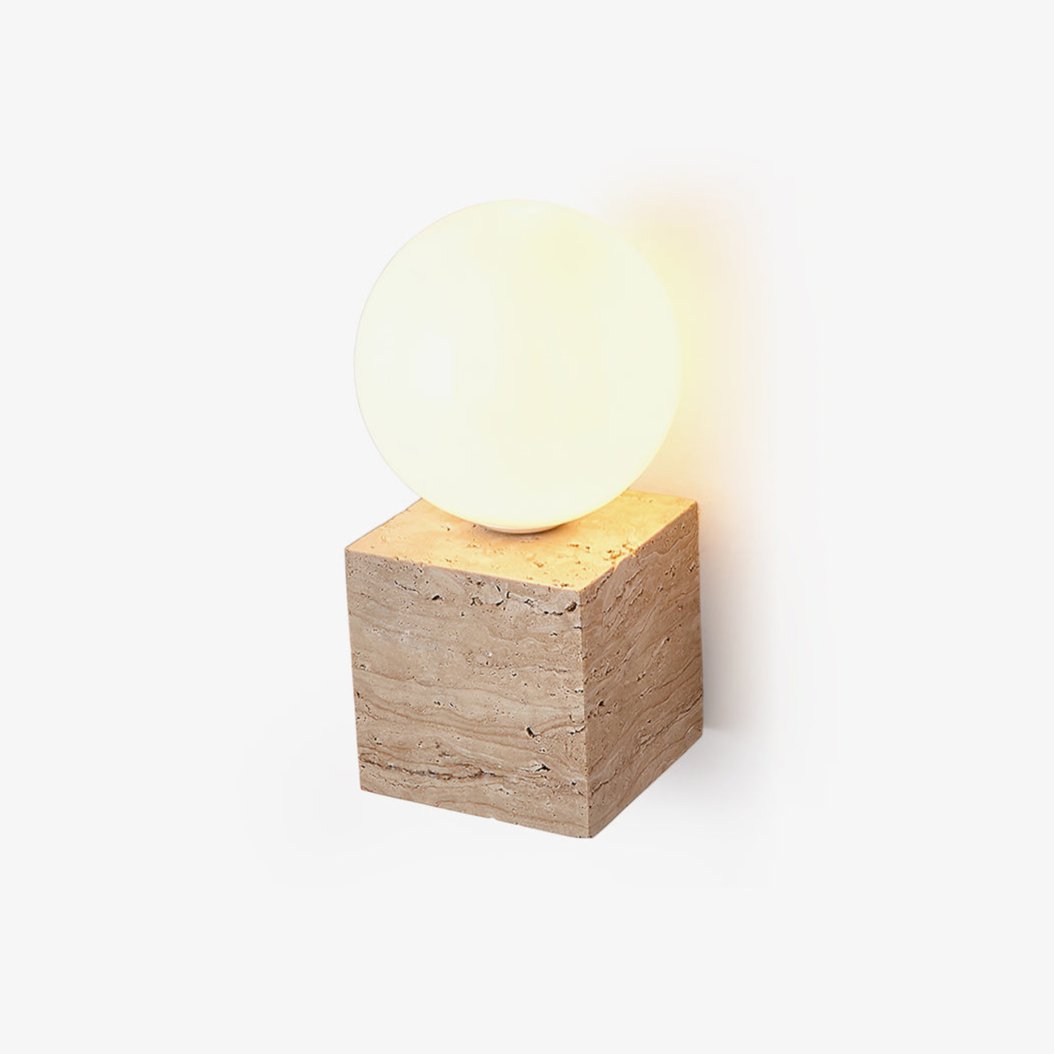 Minimalist Cube Wall Lamp - Travertine Base with White Shade