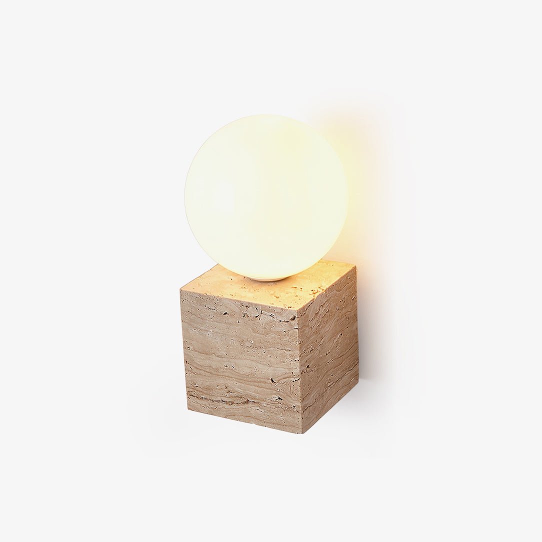 Minimalist Cube Wall Lamp - Travertine Base with White Shade