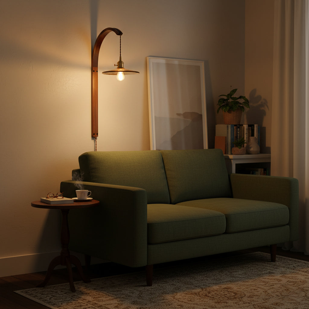 Curved Ceramic Wall Light with Walnut Finish – Plug-in Design
