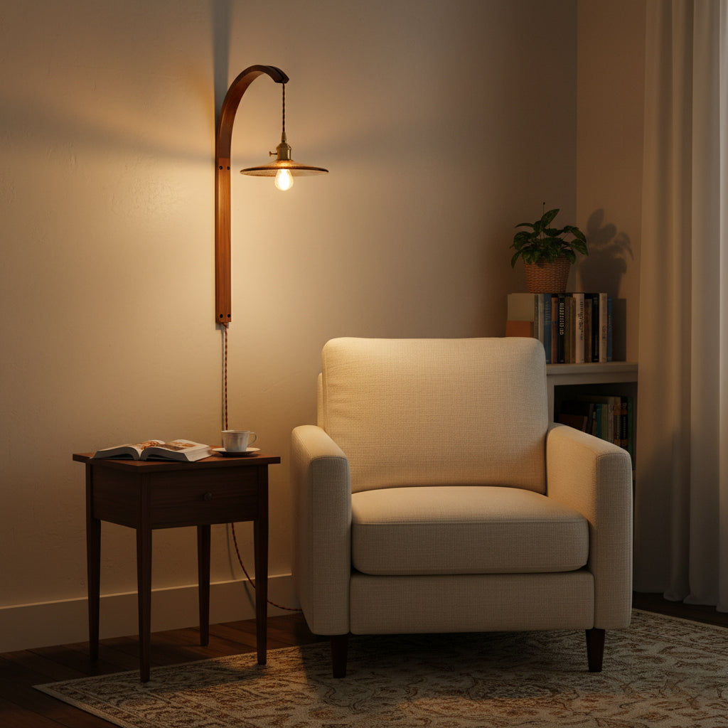 Curved Ceramic Wall Light with Walnut Finish – Plug-in Design