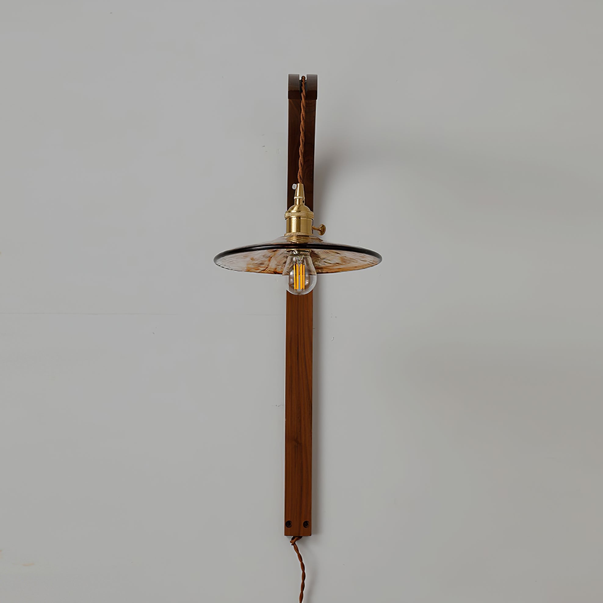 Curved Ceramic Wall Light with Walnut Finish – Plug-in Design