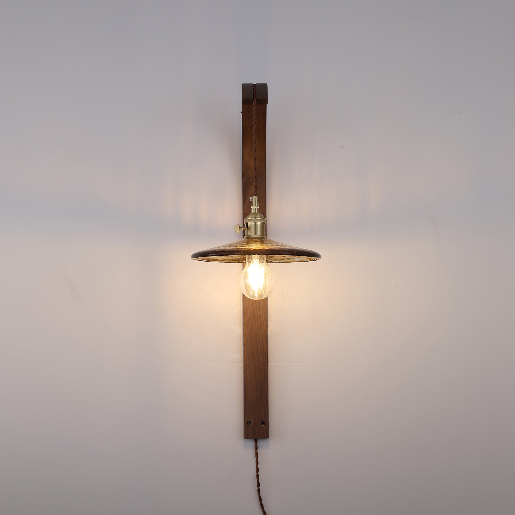 Curved Ceramic Wall Light with Walnut Finish – Plug-in Design