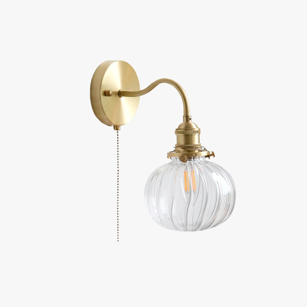 Vintage-Style Glass Wall Lamp with Pull Chain – Classic Brass Finish
