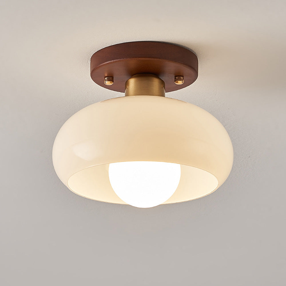 Hallway Ceiling Lamp Featuring Crystal and Natural Wood