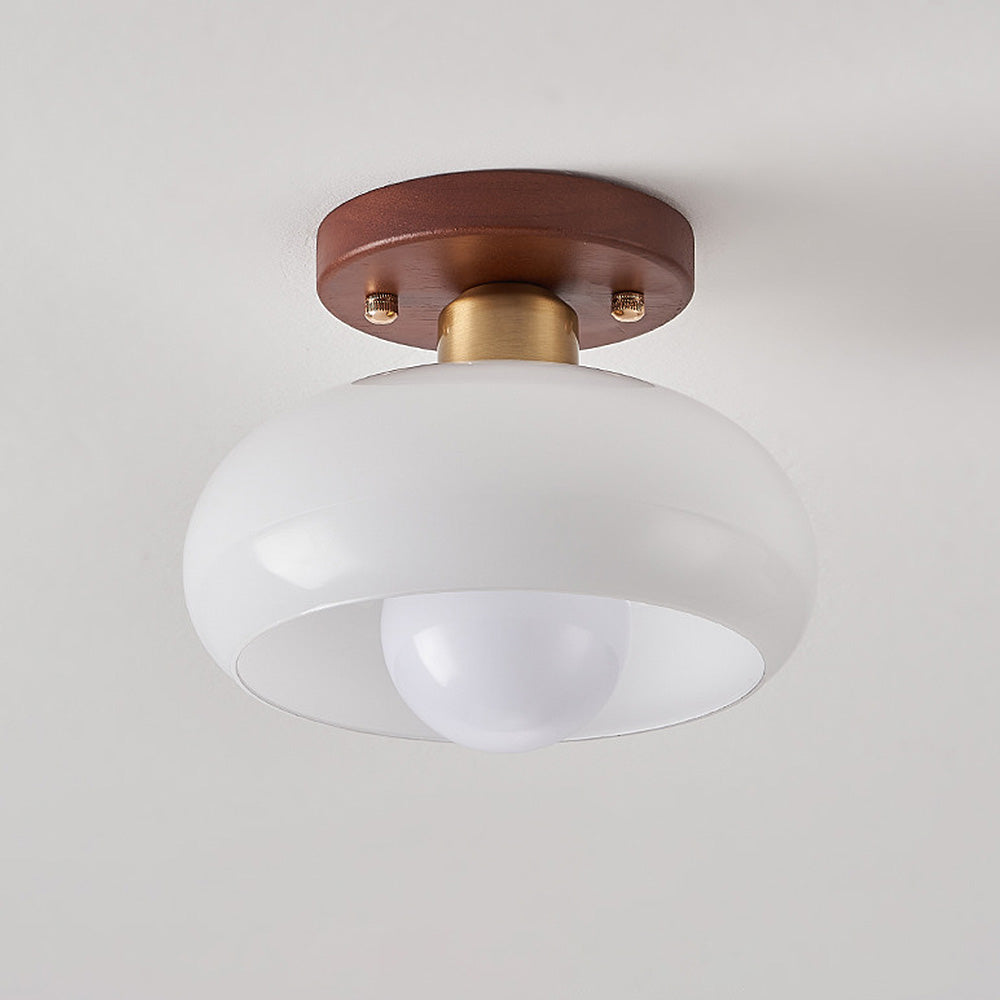 Hallway Ceiling Lamp Featuring Crystal and Natural Wood