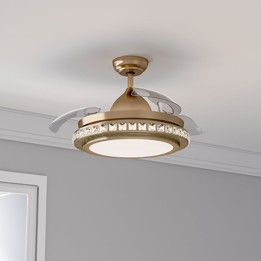 Retractable Ceiling Fan 42" with Dimmable Light & Remote Control