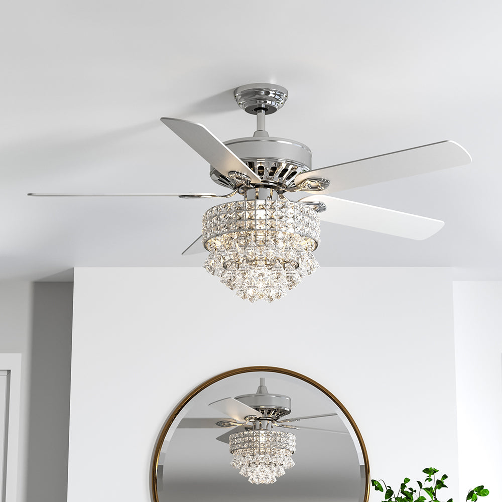 Luxury 52-Inch LED Ceiling Fan with Crystal Light Fixture & 5 Blades