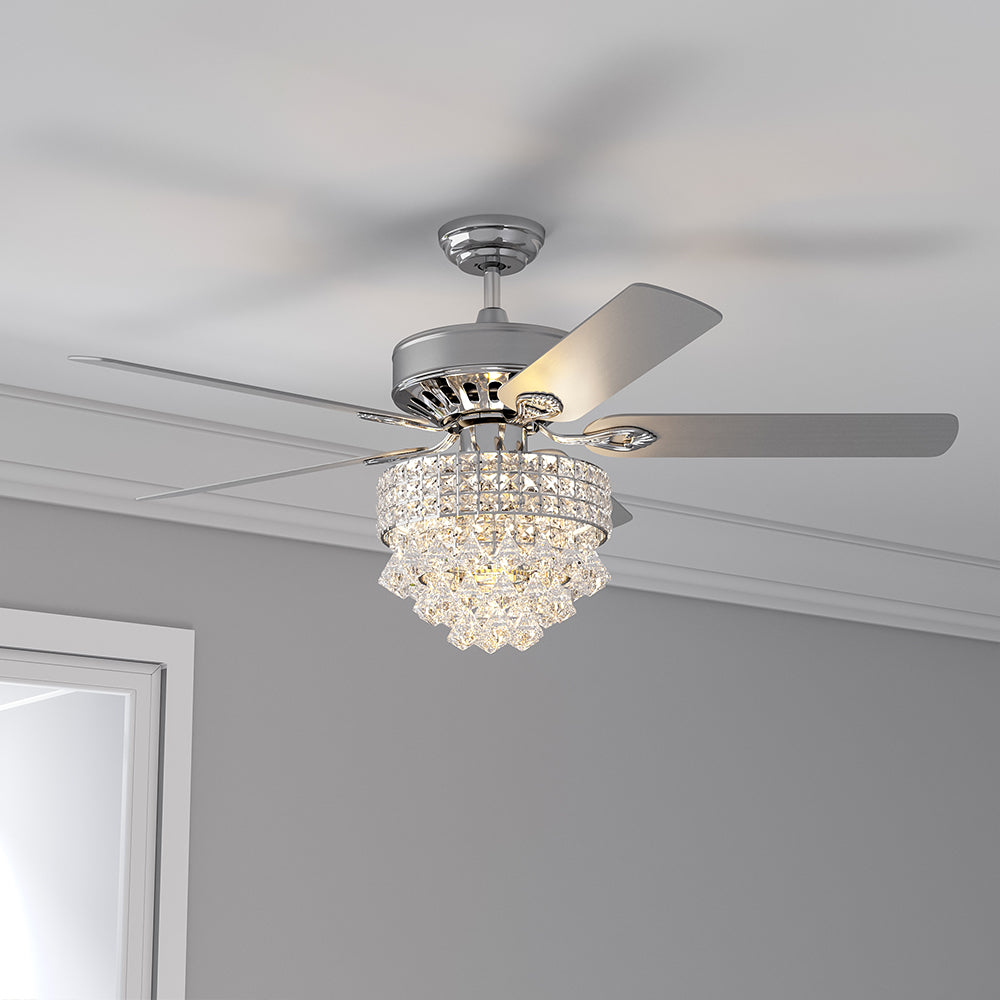 Luxury 52-Inch LED Ceiling Fan with Crystal Light Fixture & 5 Blades