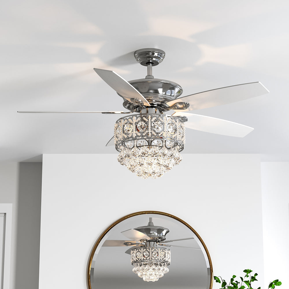 Luxury 52-Inch LED Ceiling Fan with Crystal Light Fixture & 5 Blades