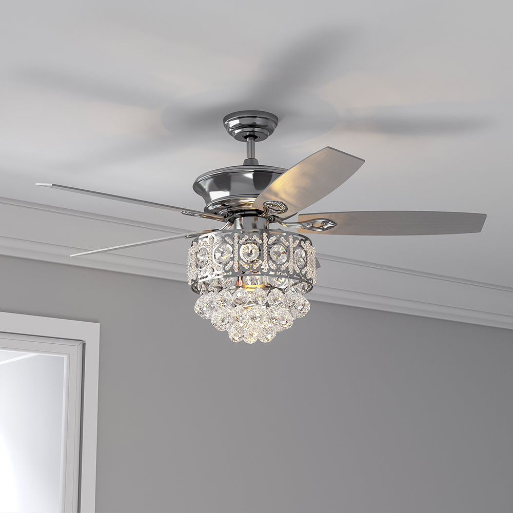 Luxury 52-Inch LED Ceiling Fan with Crystal Light Fixture & 5 Blades